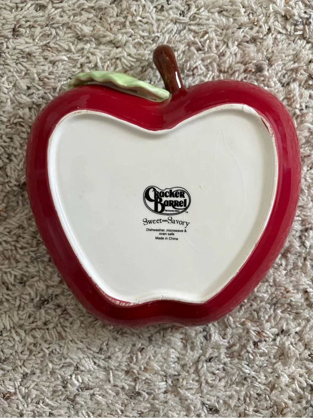Vintage Cracker Barrel Apple-Shaped Ceramic Serving Bowl with Fruit & Pie Motif